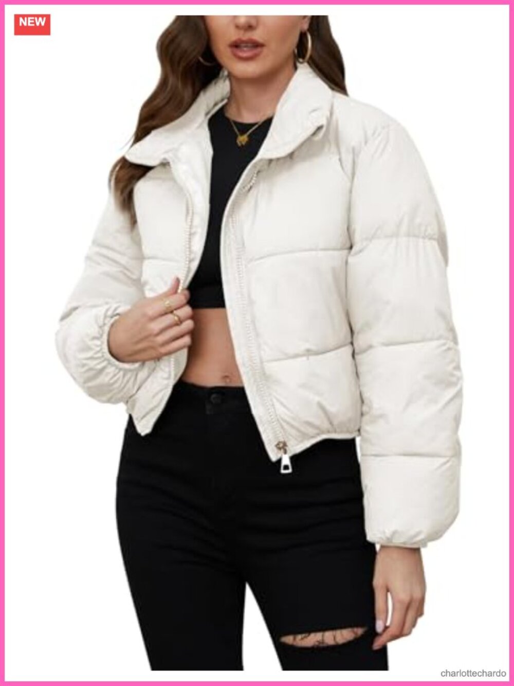 Women Cropped Puffer Jacket Quilted Lightweight Zip Up Winter Coat